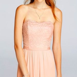 Petal colored lace & mesh long strapless dress NEW